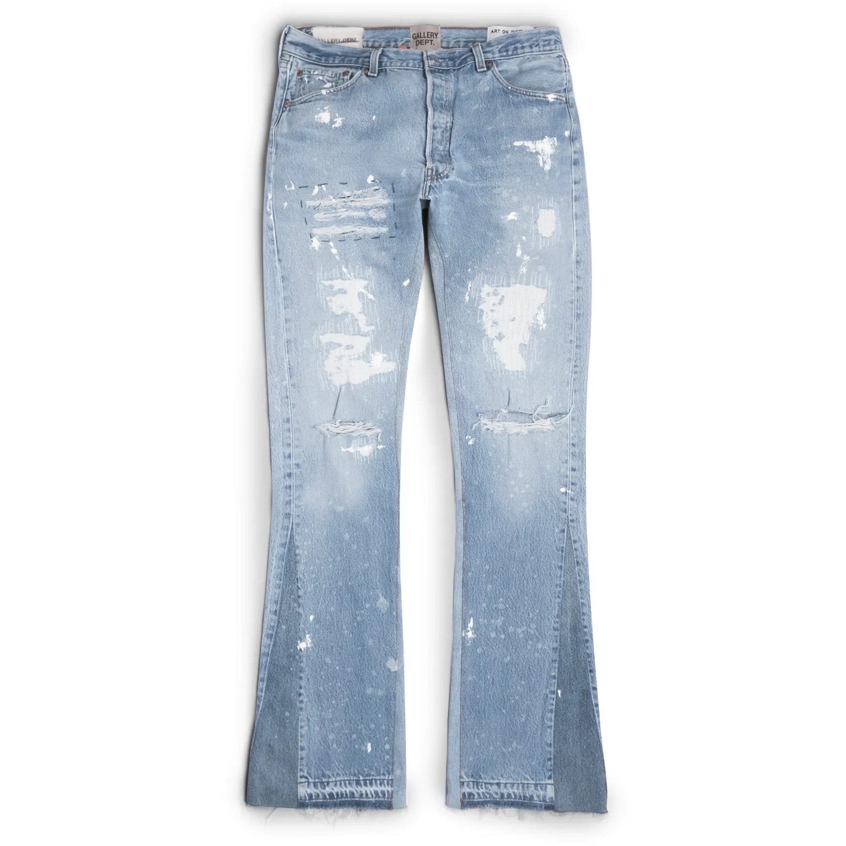 p270 647#Gallery Dept New Washed Blue Destroyed Hole Embroidery Patch Hand-painted Splashed Ink Splicing Micro-Large Jeans Heavy Industry Ox King American High Street Casual Pants Washed Blue S~XL